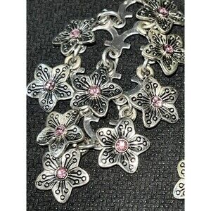 Cascading Flower Power Cluster Earrings Boho Silver-Tone Pink Rhinestones Y2K